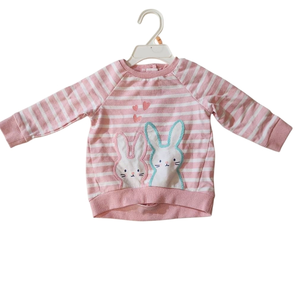 Little Me‎ Pink Striped Bunny Kids Sweatshirt Size 12 Months